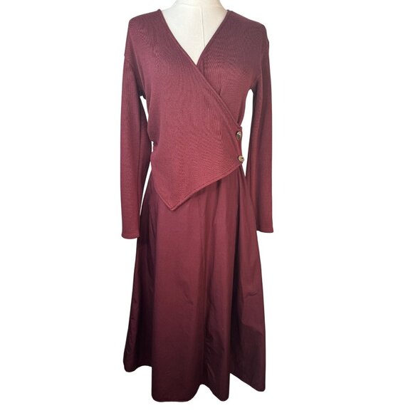 2/$30 ZARA Large Burgundy Wrap Dress With Button Detail - Picture 1 of 16